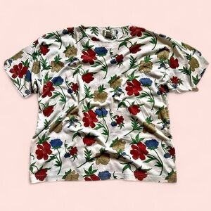 Vintage White Floral Print T-Shirt XL AOP all over print